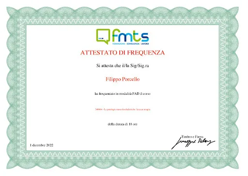 Certificato La Tecar Terapia