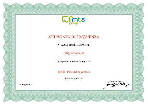 Certificato Principi di FisioEstetica