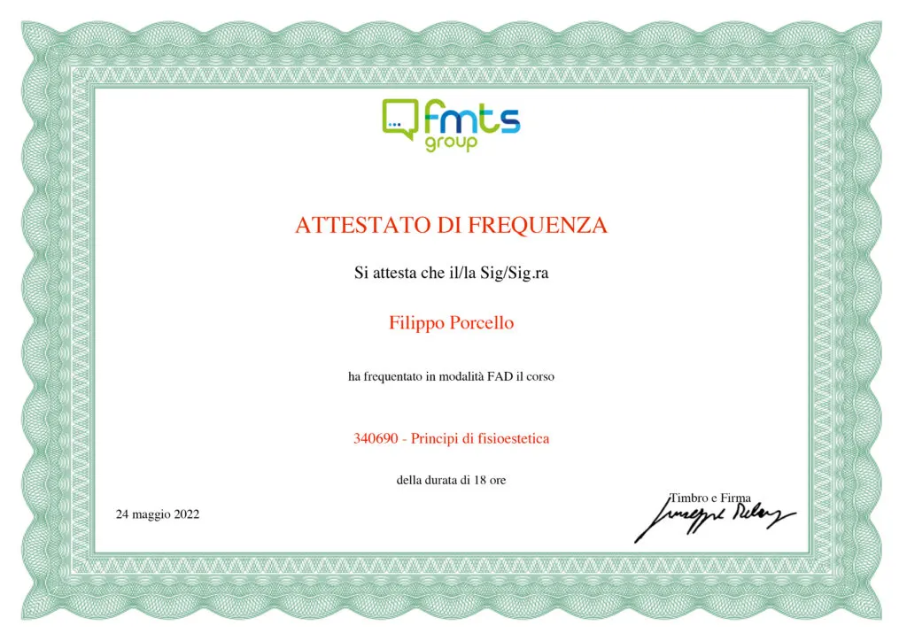 Certificato Principi di FisioEstetica