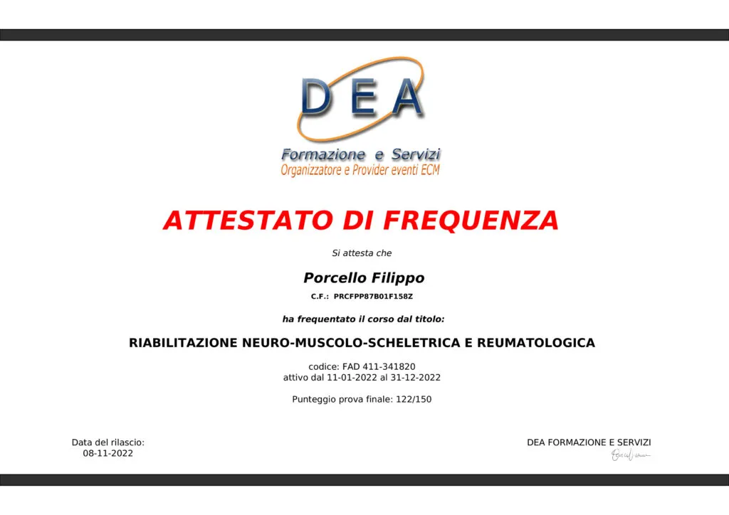 Certificato Riabilitazione Neuro-Muscolo scheletrica