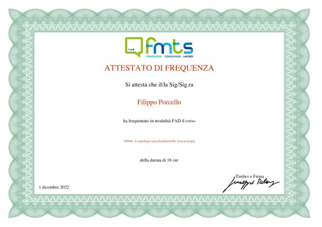Certificato La Tecar Terapia