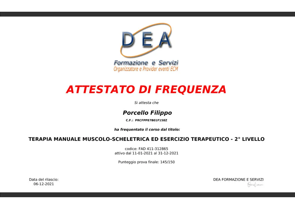Certificato Terapia Manuale